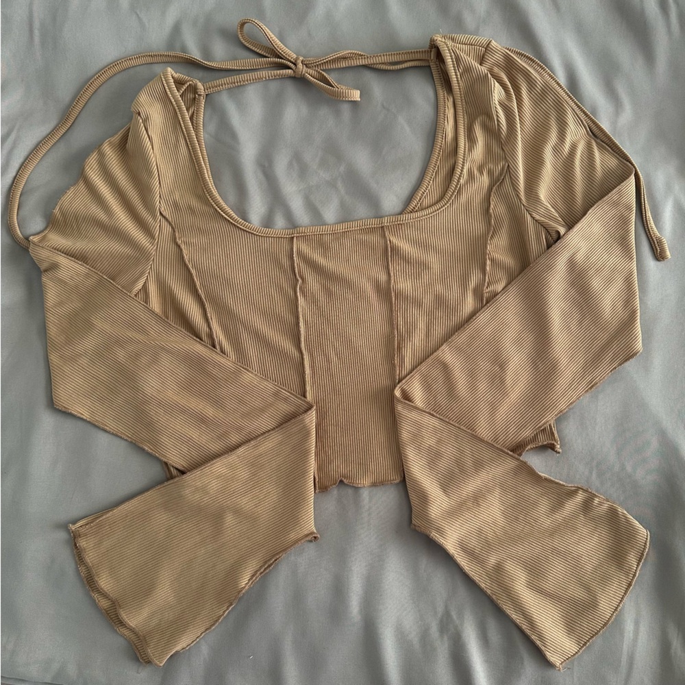 SHEIN Tan Long Sleeve Ribbed Top